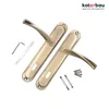 Two door handles with a patina finish, along with installation accessories, are displayed on a white background. Podgląd zdjęcia produktu
