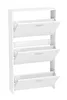 A white, three-tiered shoe cabinet with angled doors. Voir les images du produit