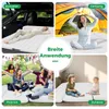 Collage of four scenes showing the use of an inflatable mattress in different settings: in a car trunk, inside a tent, during a picnic, and at home. Voir les images du produit