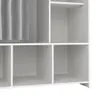 A close-up view of a white modular shelving unit with a light gray curtain visible on the left side. Produktbild-Vorschau