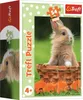 The image shows the packaging of a Trefl puzzle featuring a cute rabbit in a basket. Produktbild-Vorschau