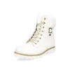 A white winter boot with beige laces and fur trim, presented on a white background. Produktbild-Vorschau
