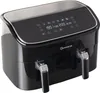 A black dual-chamber air fryer with a digital touch display is shown against a white background. Anteprima dell’immagine prodotto
