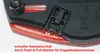 Close-up view of the rear connection mechanism of a bicycle tail light, showing the push and pull connectors for the double cable connection. Produktbild-Vorschau