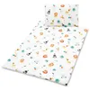 A baby duvet and pillow set with a safari animal print, laid out flat on a white background. Produktbild-Vorschau