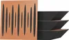 A panel with sound-absorbing grooves and three angled bass traps are shown against a white background. Anteprima dell’immagine prodotto