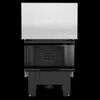 A front view of a modern fireplace insert with a textured white panel above the main body. Produktbild-Vorschau