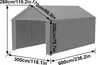 A diagram showing the dimensions of a gray tent or carport. Produktbild-Vorschau