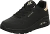 A black Skechers sneaker with gold accents. Voir les images du produit