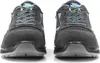 A front view of two gray and blue safety shoes against a white background. Voir les images du produit