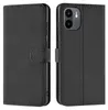 A black flip case for a smartphone is shown from two angles, open and closed. Produktbild-Vorschau