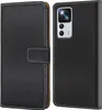 A black flip-style phone case is shown, open to reveal the inside and closed to show the exterior. Produktbild-Vorschau