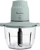A light green Moulinex chopper with a transparent glass bowl and black blades, shown against a white background. Voir les images du produit
