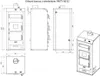 Technical drawings and a 3D rendering of a wood-burning stove with a water heat exchanger. Voir les images du produit