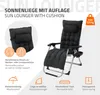 A sun lounger with a cushion, shown with various feature callouts. Produktbild-Vorschau