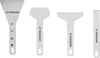 Four metal scrapers of different shapes are laid out horizontally against a white background. Produktbild-Vorschau