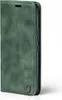A green flip case for a smartphone, shown from the side. Produktbild-Vorschau