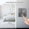 A smart thermostat is shown on a wall next to a bedroom. Podgląd zdjęcia produktu