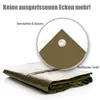 A folded tarpaulin is shown with a close-up inset highlighting a reinforced eyelet. Produktbild-Vorschau