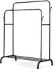 A black metal garment rack with two hanging rails and a lower shelf. Podgląd zdjęcia produktu