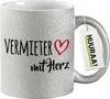 Huuraa Glitzertasse Vermieter mit Herz 330ml Silber Keramik Produktbild-Vorschau 1