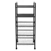 A black kitchen cart with shelves and wire baskets, shown against a white background. Náhled obrázku produktu