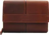 A close-up, front-facing view of a brown leather wallet. Produktbild-Vorschau