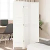 A white, three-panel room divider with slatted panels is shown in a room setting, next to a desk with a laptop and chair. Anteprima dell’immagine prodotto