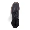 A top-down view of a black boot with fur lining. Voir les images du produit