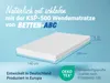 A white mattress is shown on a light blue background with dimensions and text overlays. Produktbild-Vorschau