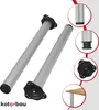 Two silver table legs with black mounting plates are shown on a white background, with inset images showing details of the legs and their attachment to a table. Voir les images du produit