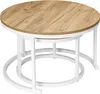 A set of two round nesting coffee tables with wood-look tops and white metal frames. Produktbild-Vorschau