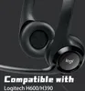 A close-up shot of a black Logitech headset, with text indicating compatibility. Voir les images du produit
