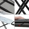A collage of four close-up images showing different parts of a blue ironing board with a patterned cover. Produktbild-Vorschau