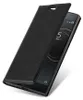 A black flip case for a Sony Xperia XZ1 Compact phone, shown partially open. Náhľad obrázku produktu