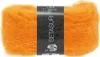 A ball of orange yarn with a label wrapped around it. Produktbild-Vorschau
