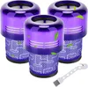 Three purple vacuum cleaner filters and a small white cleaning brush are arranged on a white background with green leaf graphics. Produktbild-Vorschau