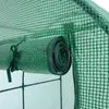 A close-up view of a rolled-up green tarp or cover, secured with a tie, attached to a green mesh structure, likely part of a greenhouse. Produktbild-Vorschau