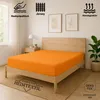 A bed with an orange fitted sheet in a bedroom setting. Produktbild-Vorschau