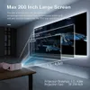 A projector is shown projecting a large screen onto a wall, illustrating its projection size capabilities. Náhľad obrázku produktu