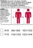 A size chart with diagrams of two male figures and corresponding size information in multiple languages. Produktbild-Vorschau