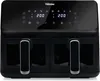A black dual air fryer with a digital display and two drawers. Voir les images du produit