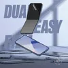 A marketing image showcasing a foldable smartphone screen protector with text overlays. Produktbild-Vorschau