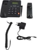 A black cordless phone and its accessories are laid out on a white background. Náhled obrázku produktu