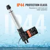 A linear actuator is shown with water droplets on it, against a light blue background with large, faded 'IP44' text. Náhled obrázku produktu