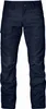 A pair of dark blue cargo pants shown flat against a white background.