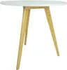 A white round table with three wooden legs, isolated on a white background. Podgląd zdjęcia produktu