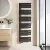 A modern bathroom with a sink, vanity, and a black towel radiator. Náhled obrázku produktu