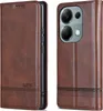 A brown leather flip case for a smartphone, shown from the front and side. Produktbild-Vorschau