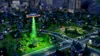 A miniature city scene with a UFO hovering and beaming green light down onto a neighborhood. Produktbild-Vorschau